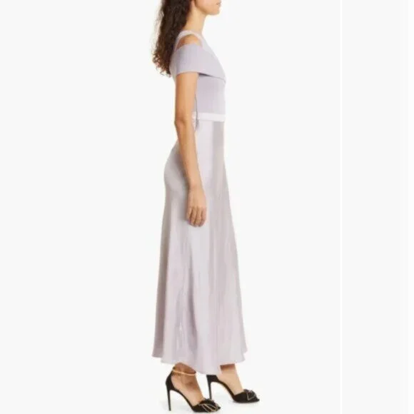 navy blue dress for baby girl NWT Ted Baker Lilac Asymmetric knit bodice Dress With Satin Silk Women Size  4 main image 1